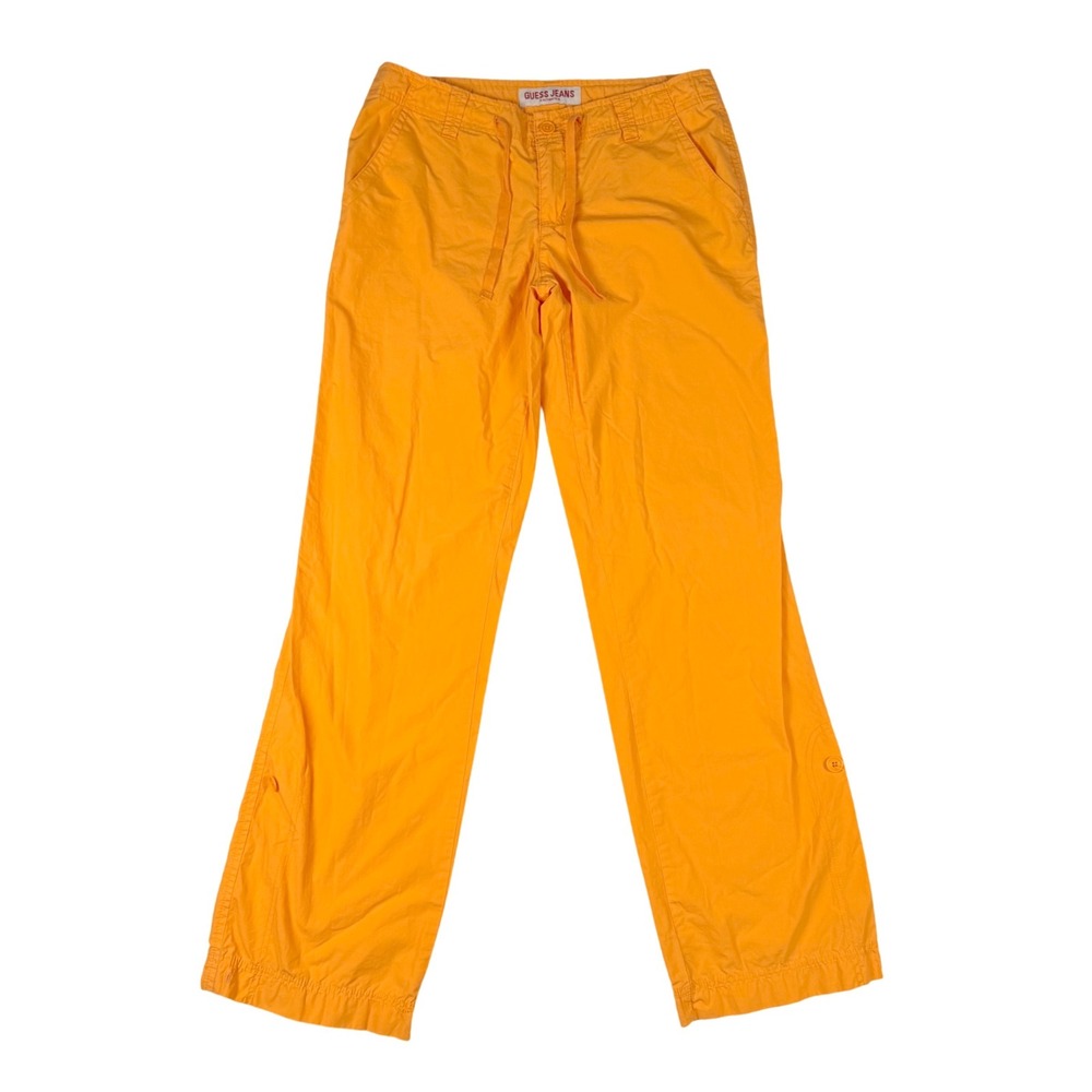 Guess Jeans 90's Y2K Cargo Pants Women‎ 28 Orange Excellent Drawstring Button